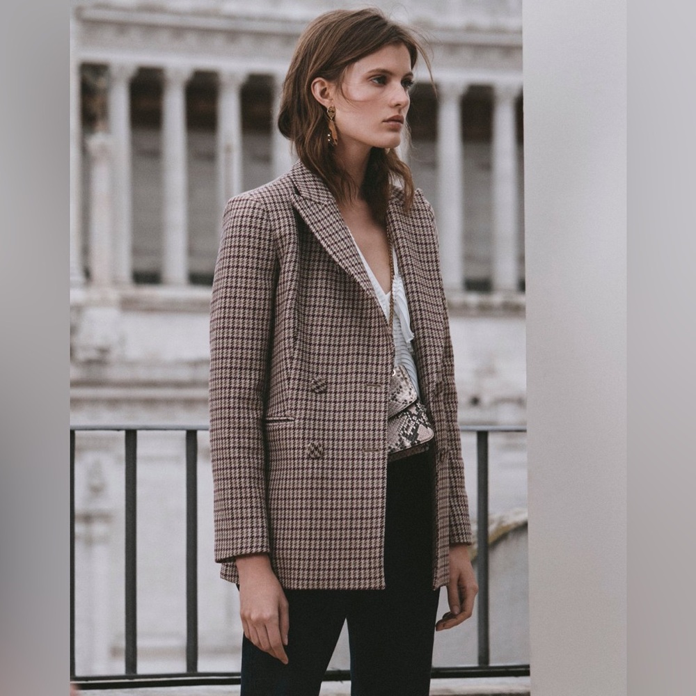 Massimo Dutti Blazer with Multicolor Houndstooth Detail